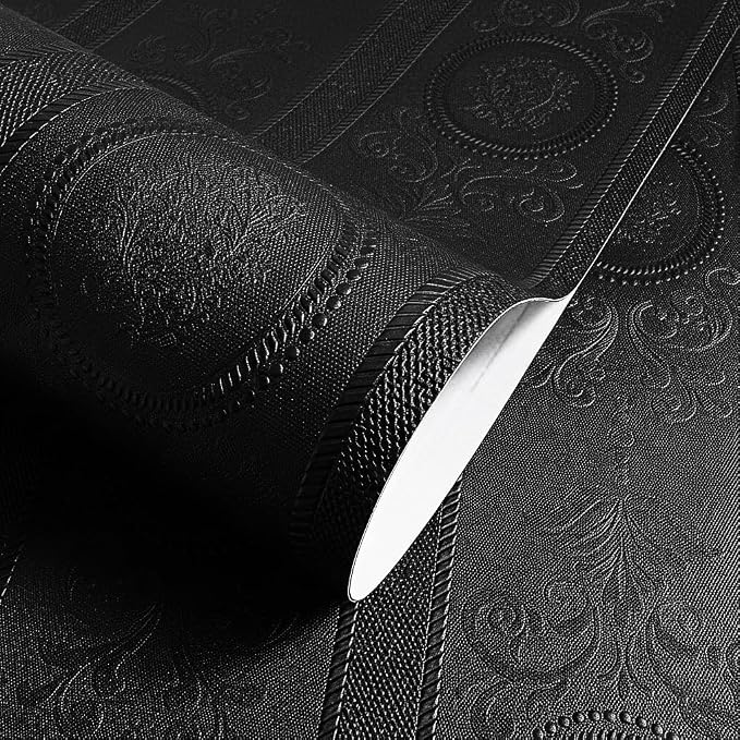 JiffDiff Black 3D Embossed Textured Peel Stick Wallpaper 17.3"x400" | Removable Renter Friendly Contact Paper, Waterproof Self Adhesive Wallpaper for Bedroom, Bathroom, Decor,48 sq. by wallpaper