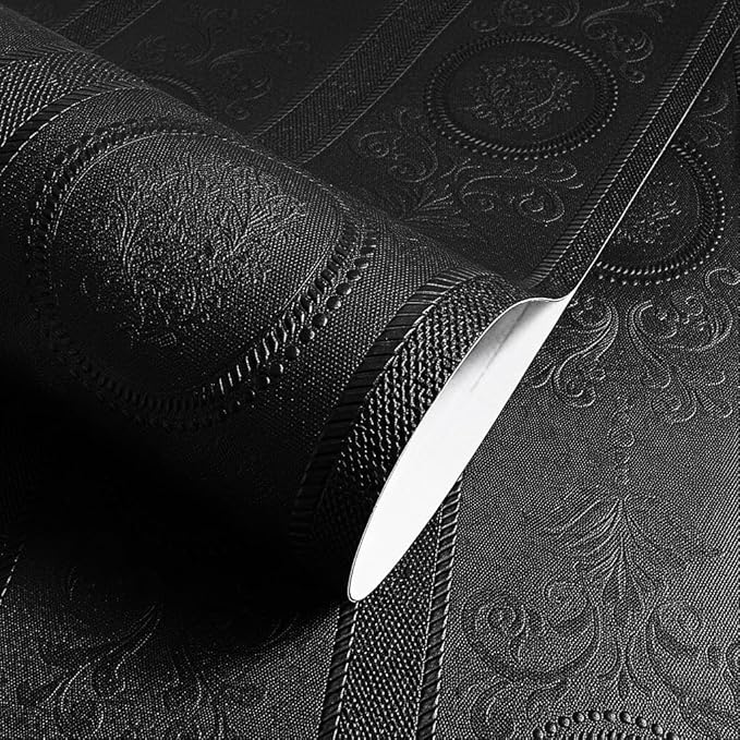 JiffDiff Black 3D Embossed Textured Peel Stick Wallpaper 17.3"x120" | Removable Renter Friendly Contact Paper, Waterproof Self Adhesive Wallpaper for Bedroom, Bathroom, Decor,14.4 sq. by wallpaper