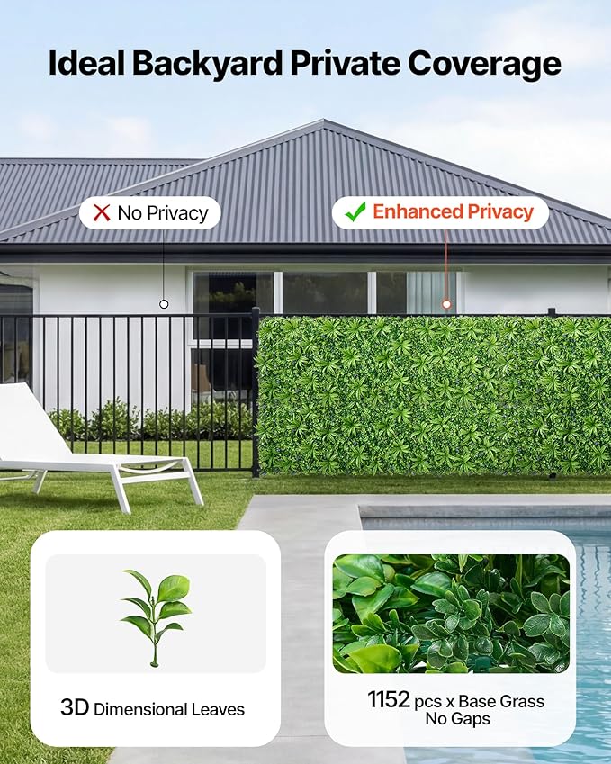 VEVOR Artificial Plant Wall, 40 x 120 in Artificial Boxwood Panels, Sun Protection Greenery Backdrop Privacy Hedge Fence, Fake Grass Screen for Wedding, Indoor, Outdoor Garden, Backyard,Mixed Leaf - Image 2