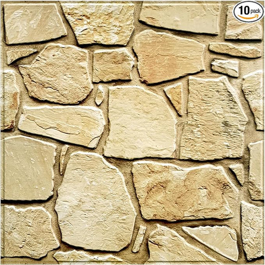 Commomy 3D Faux Stone Wall Panels Peel and Stick 10 Pcs 11.8" x 11.8" | Ultralight Thin PVC Fake Rock Wallpaper DIY Wall Covering Decorative Tiles for Kitchen Backsplash,Bedroom (Covers 9.7 sq.ft) by CommomyDecor