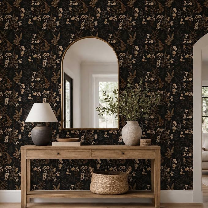 Moody Dark Vintage Floral Peel and Stick Wallpaper 17.7"x393.7" | Self-adhesive removable waterproof vinyl wall covering with botanical pattern for renter-friendly bedrooms and accent walls - Image 8