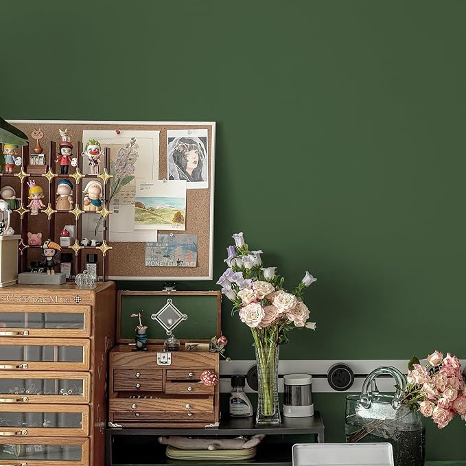 Yasinet 17.7" x197" Dark Green Wallpaper Green Peel and Stick Wallpaper Waterproof Contact Paper Self Adhesive Removable Wall Paper Decorative for Wall Bedroom Vinyl Film - Image 5