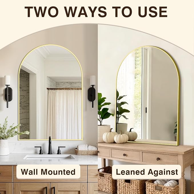 Arched Bathroom Vanity Mirror for Over Sink, 2 Pack 36”x24”, Gold - Image 6