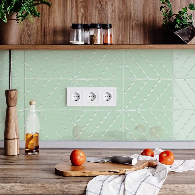 STICKGOO Herringbone Peel and Stick Backsplash, Light Green, 10 Sheets | 12.6 x 9.7 in, Thicker Rectangular Vinyl Stick-On Wall Tiles, Easy Alignment, Waterproof, Easy to Clean, Kitchen/Bathroom - Image 4
