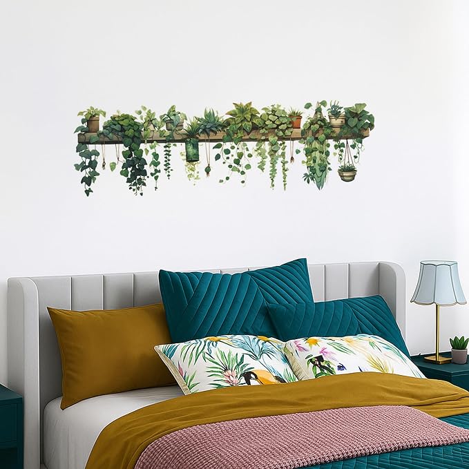Green Plant Wall Stickers Greenery Vinyl Wall Decals Decor Removable Wall Clings Peel and Stick Wall Mural for Bedroom Living Room Office Space (Small) - Image 2