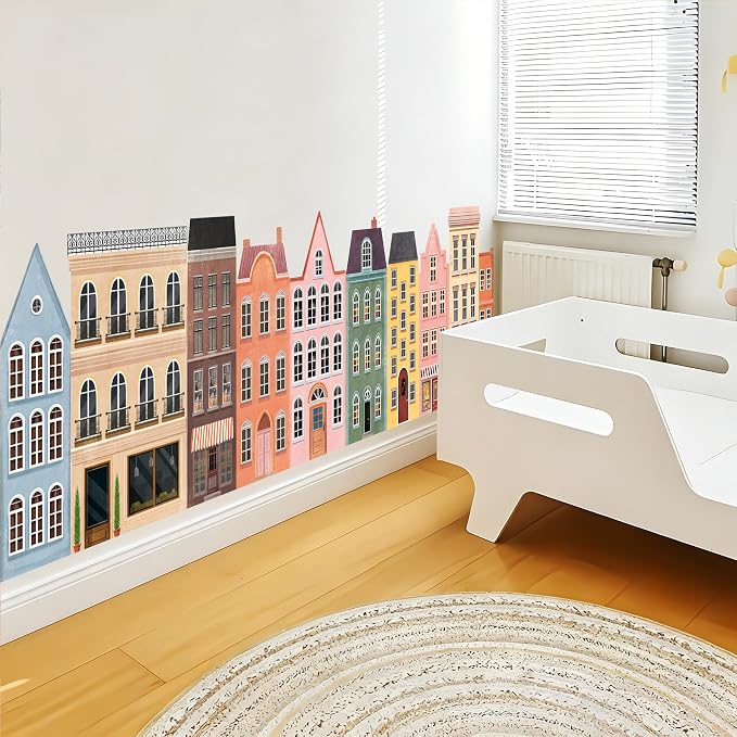 Watercolor Towns Village Wall Decal, Peel and Stick Nursery Mural Wall Stickers for Kids, Boys and Girls Room, Bedroom & Toddler Room Decor - Image 6