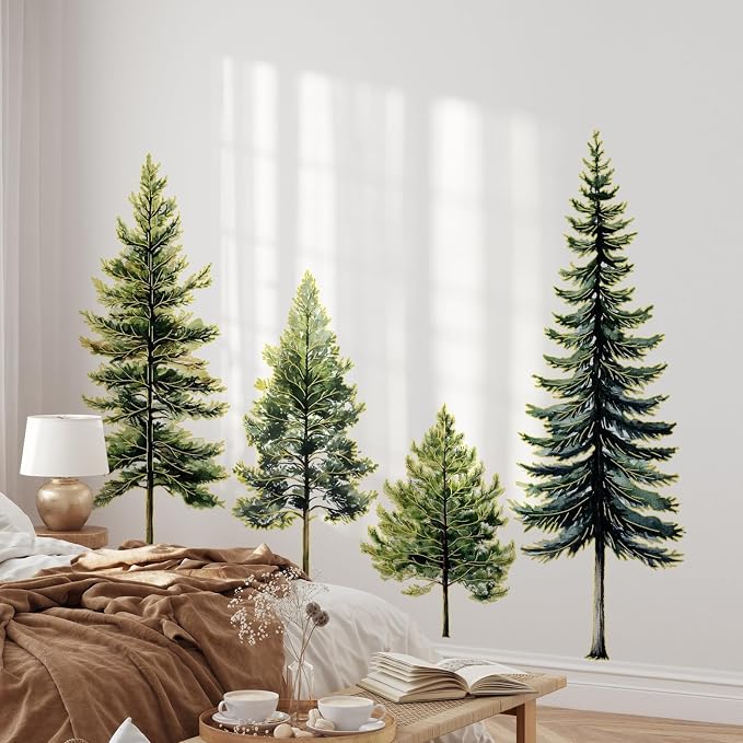 Lilaca Pine Tree Wall Art Peel and Stick Gold Stamping Walls Murals Decor | Large Pine Tree Wall Decal 38" Wall Stickers for Living Room Bedroom Classroom Nursery (Green Gold) by Lilacanthara