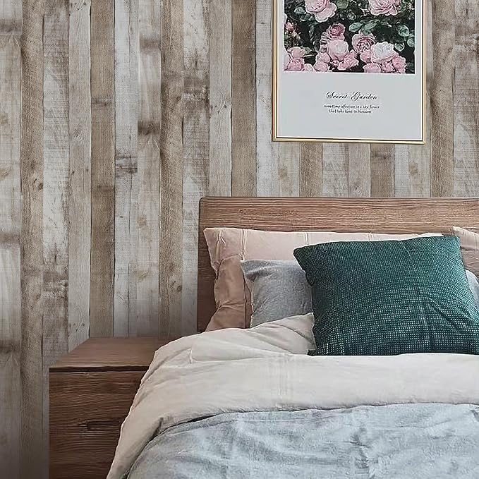 Vintage Wood Peel and Stick Wallpaper 17.3"×80" Rustic Wood Contact Paper Removable Shiplap Wallpaper Self Adhesive Barnwood Waterproof Vinyl Wall Paper Covering Film - Image 5
