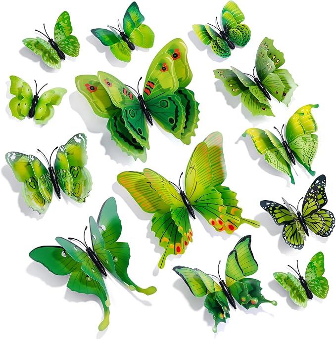 SAOROPEB 3D Butterfly Wall Decor, 24 Pcs Green Butterfly Decorations | Double Layer for Party Decorations Locker Decor Refrigerator Decal, Reusable by SAOROPEB