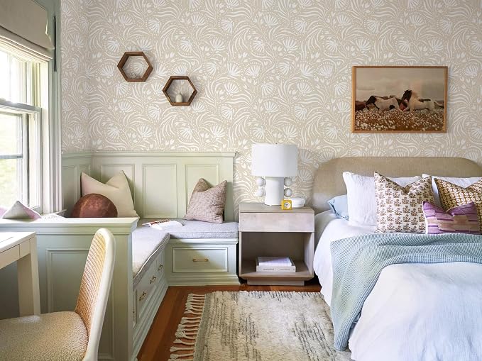 Ismoon Boho Peel and Stick Wallpaper Beige Floral Contact Paper Boho Stick on Wall Paper Textured Removable Self Adhesive Vinyl Wallpaper for Bedroom Bahtroom Wall Decor 17.3x385in - Image 6