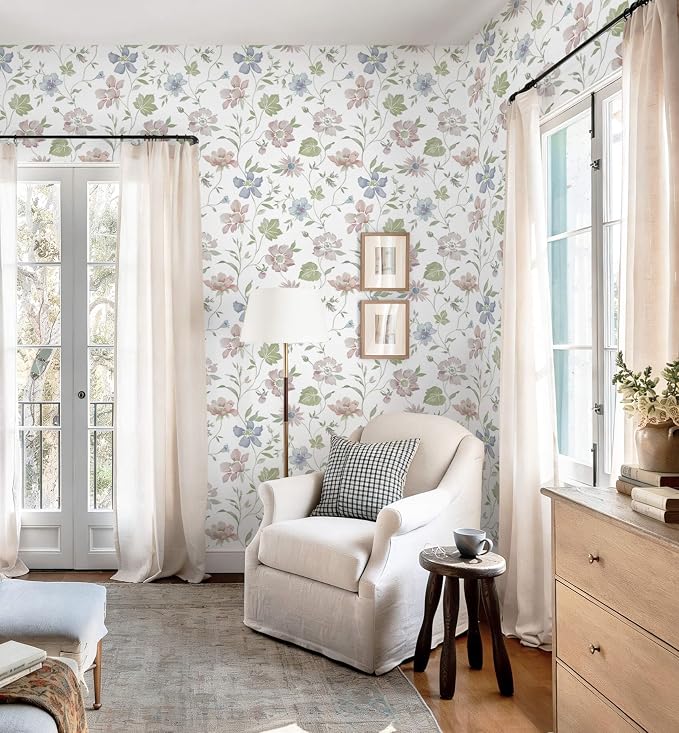 Heroad Floral Peel and Stick Wallpaper Vintage Cottage Contact Paper 17.3''x385'' Farmhouse Stick on Wall Paper Boho Removable Wallpaper for Bedroom Bathroom Cabinets Self-Adhesive Moody Decor Vinyl - Image 5