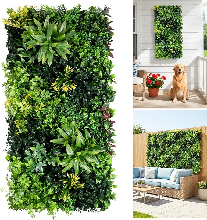40" x 20" Artificial Grass Wall Panels, UV-Anti Greenery Backdrop Wall | Green Wall Decor for Indoor Outdoor, Garden Patio Balcony Ivy Privacy Screen Plant Wall, Boxwood Hedge Fence Panels by FOSZMAC