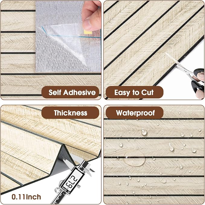 3D Peel and Stick Wall Panels PVC Grille Slat 197"x15.8" Self-Adhesive Wall Sticker Soundproof Paneling for Walls and Ceiling in Faux Herringbone Oak Texture - Image 2