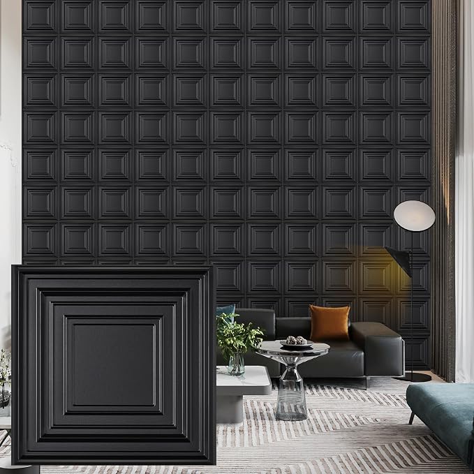 Heikki 30 Pack 3D Wall Panel for Interior Wall Décor, PVC Flower Textured Wall Panels for Living Room Bedroom Hotel Office, 11.8"x11.8", Double-Sided Tape (Black-HZX) by YourBestChoices