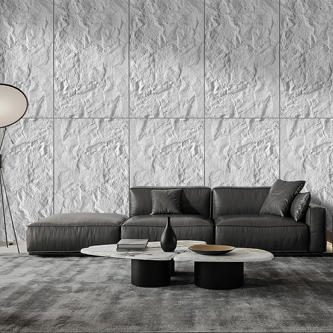 Faux Stone Wall Panel 43.3''x23.6'', Mountain Rock Design, White | 4 Pack PU Stone Wall Panels for Interior Wall Decor, Bedroom, Living Room, Office - Image 3