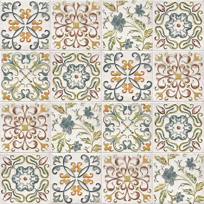 Wudnaye Faux Tile Peel and Stick Wallpaper for Kitchen Backsplash 17"×393" | Moroccan Tile Pattern Contact Paper Peel and Stick Boho Removable Self Adhesive Waterproof Vinyl Wallpaper for Bathroom by Wudnaye