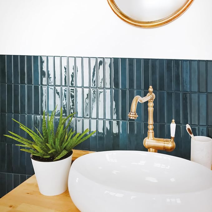 Smart Tiles Peel and Stick backsplash, Stacked Petrol Blue, 11.43"x9" | Pack of 5 (3.5 sq ft), Glossy, Heat/Moisture Resistant, Low VOC, Kitchen/Bathroom, Renter Friendly, Made in Canada - Image 7