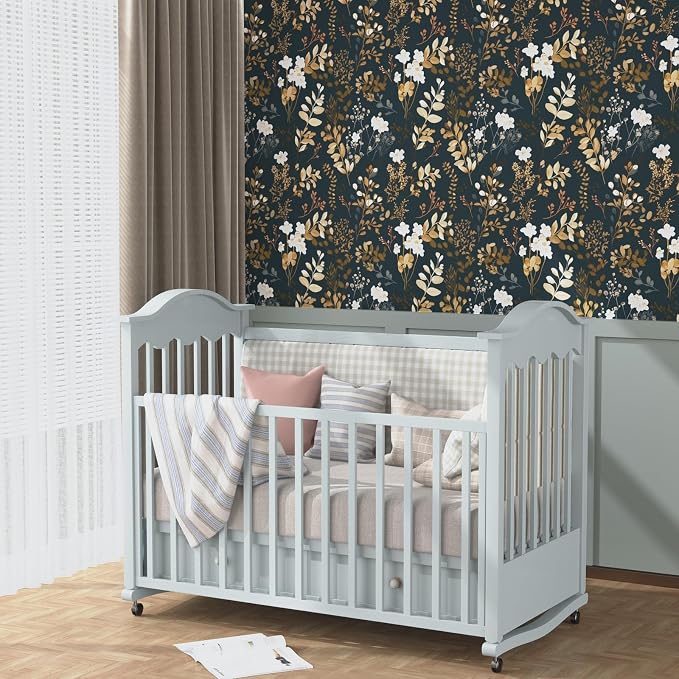 Laatse Vintage Dark Navy Gold Floral Peel and Stick Wallpaper 17.5"x118" | Self Adhesive/Removable/Waterproof/Thick Vinyl Contact Paper for Bathroom Bedroom Shelf Cabinet Drawer,Prepasted,Easy Peel - Image 7