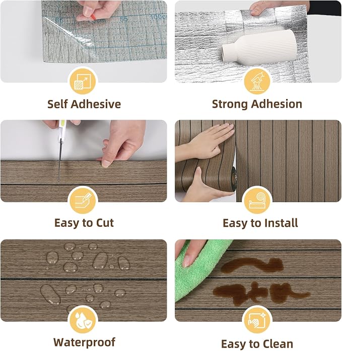CRE8TIVE 24"x118" Large Roll Dark Brown Oak Wood Peel and Stick Wall Panels | 3D Wood Slat Wall Panel, Flexible Self Adhesive Wooded Grain Wallpaper, Foam Wall Paneling for Interior Decor Kitchen Island - Image 9