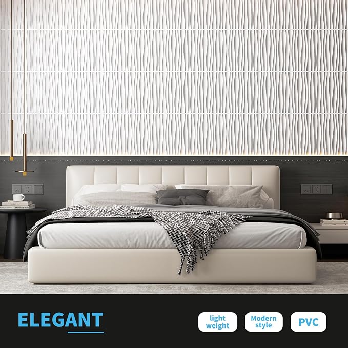 Art3d PVC Wavy Textured 3D Wall Panels, 15.7 x 11.8 Inch, 24-Pack, White | PVC, Waterproof, Featherlight, Scratch Resistant, Perfect for Office, Living Room & Home Decor - Image 2