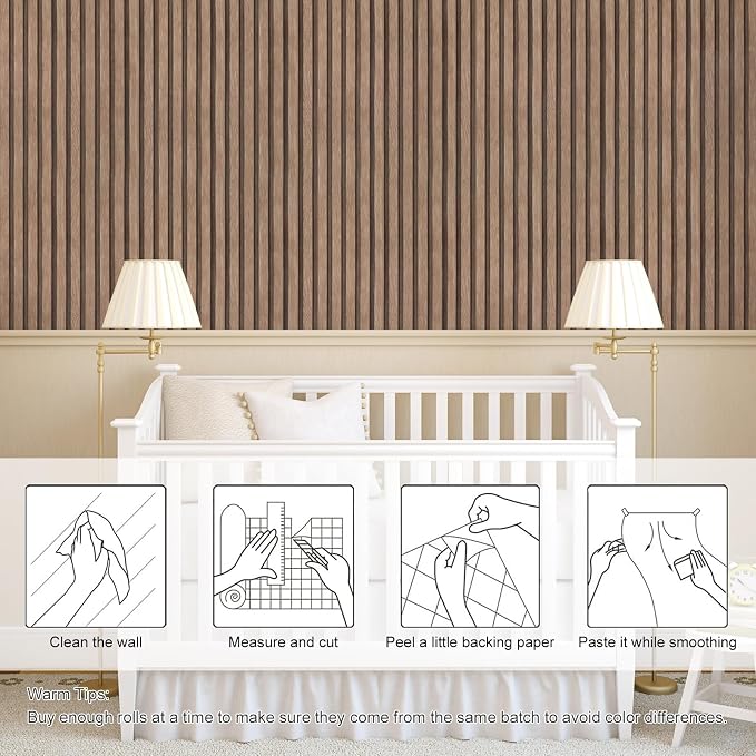Yun-aeon Natural Wood - Light Tan Slats Peel and Stick Wallpaper for Wall | 17.3"x 160" Self-Adhesive Waterproof Vinyl Removable Wall Paper for Wall Decor Bedroom - Image 3