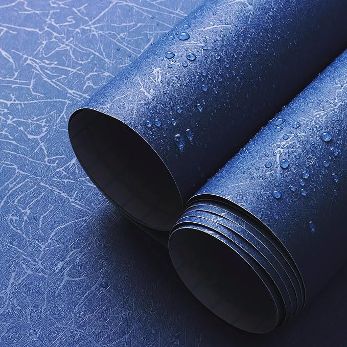 Safiyya 17.3 inch X 590 inch Wallpaper Blue Silk Textured Wallpaper Peel and Stick Modern Solid Color Wall Paper Removable Contact Paper for Walls Vinyl Rolls by SAFIYYA