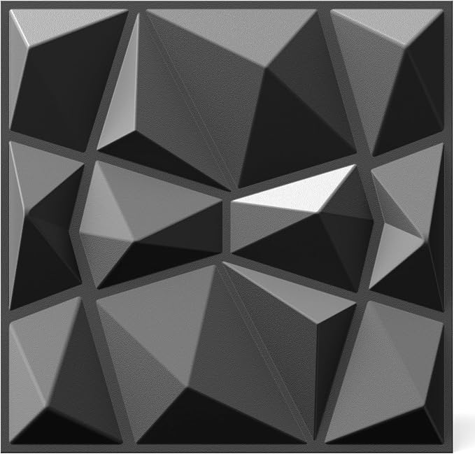 INMOZATA 3D Wall Panels, Diamond Textured PVC Accent Wall Panels | 33-Pack 12" x 12" PVC Decorative Wall Panels for Interior Wall Decor, TV Gaming Living Room, Bedroom Background, Black - Image 9
