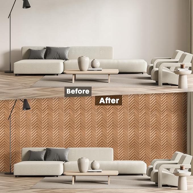 Wood Panels for Wall Herringbone, 8PCS 23.6" x 11.8" Wall Panels | 3D Acoustic Panels for Interior Wall Decor, Living Room, Office, Chestnut Walnut Sound Proof Wall Panels - Image 8