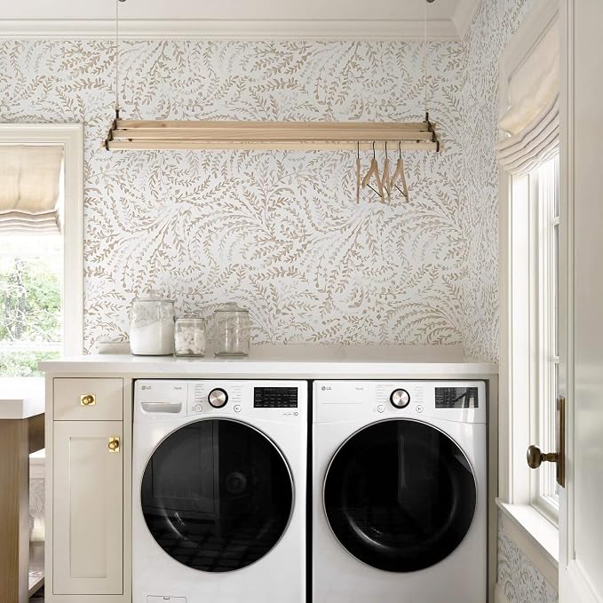 Ismoon Boho Peel and Stick Wallpaper Beige Neutral Farmhouse Contact Paper | 17.3x393in Leaf Botanical Stick on Wall Paper Removable Self Adhesive Vinyl Wallpaper for Bedroom Accent Wall Decor Hallway - Image 5