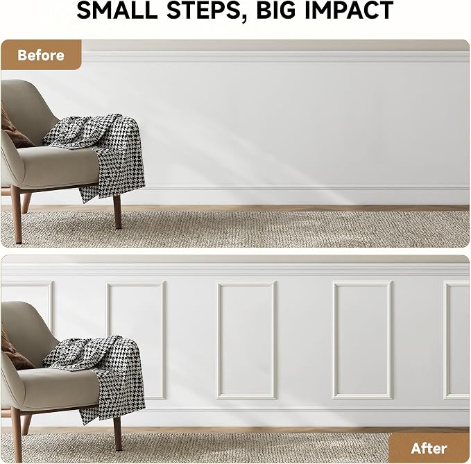 INMOZATA Pre-Cut Peel and Stick Wall Molding Wainscoting Panels, 24" x 12" | Strong Adhesive, Paintable, Easy to Install, Ideal for Interior Wall Decor Living Room Bedroom Hallway - Image 6