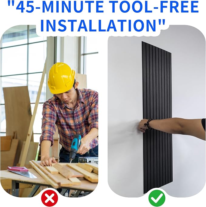 3D Wall Panels Peel and Stick Acoustic Wall Panels Wood Panels for Wall | 8-Pack 43.3*11.8” 3D Wood Slat Sound Absorbing Panels for Home Theater, Office & Bedroom Easy DIY Installation, Black Finish - Image 3