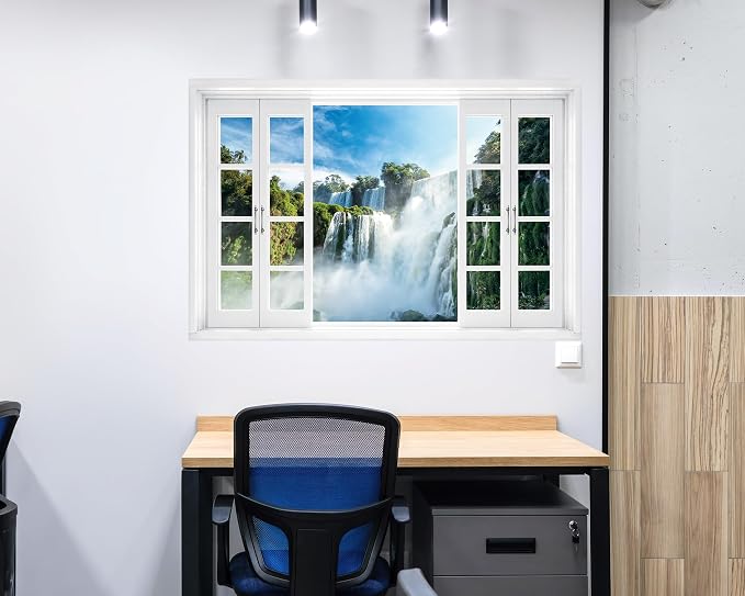 FLFK Fake Window Wall Mural - Nature Scene Waterfall Peel and Stick Decal, 48 x 32 inches, Set of 2 Sheets - Image 3