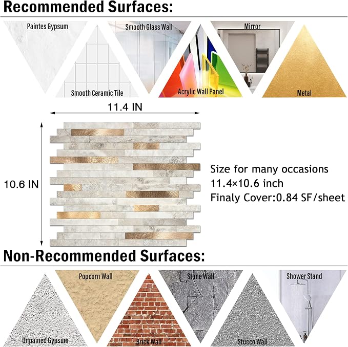 KASARO Peel and Stick Marble Tiles, Self-Adhesive Aluminum Wall Tile Stick on Bathroom, Fireplace, RV, Marble Beige with Vintage Golden Embellished Stripes, 10-Sheet - Image 3