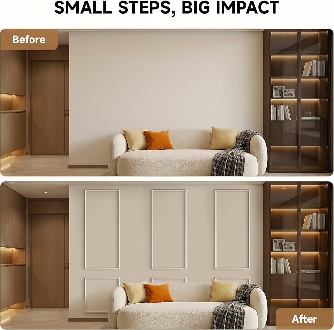 INMOZATA Pre-Cut Peel and Stick Wall Molding Wainscoting Panels, 54" x 24" | Strong Adhesive, Paintable, Easy to Install, Ideal for Interior Wall Decor Living Room Bedroom Hallway - Image 6