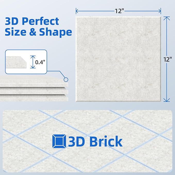 20 Pack Acoustic Panels with Self Adhesive Sound Proof Foam Panels for Wall | 12" X 12" X 0.4" High Density Soundproof Wall Panels, Brick Sound Absorbing Panels for Home Studio Office Decor - Ivory - Image 6