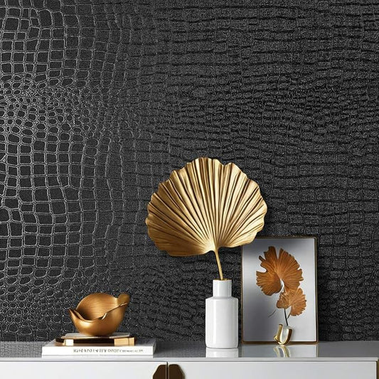 Arthome 17"×120" Black Crocodile Peel and Stick Wallpaper, Charcoal Black Alligator Textured Contact Self-Adhesive Waterproof Embossed Easy Peel Off Wallpaper for Cabinet Bedroom Bathroom by ArthomeWALLDECOR