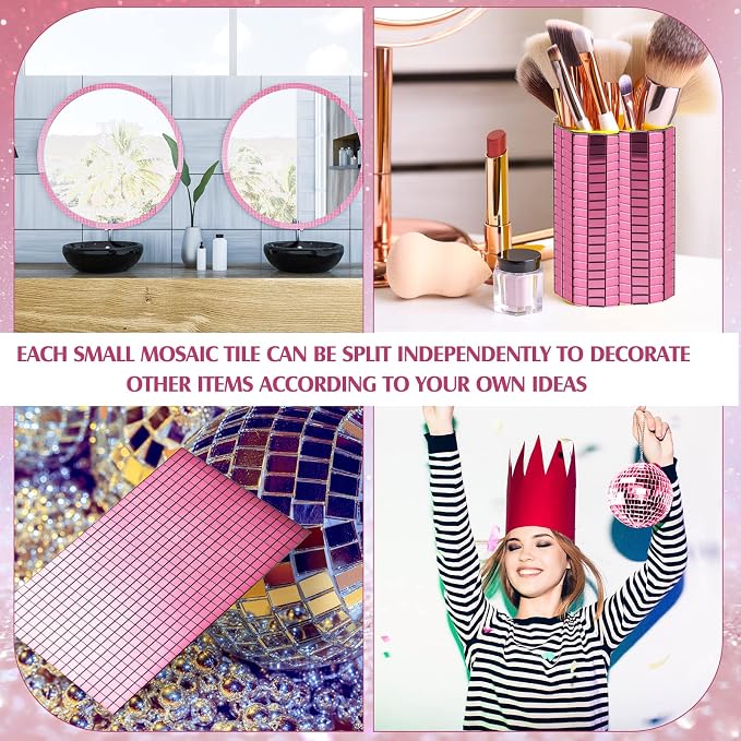 7200 Pieces Pink Disco Mirror Tile Self-Adhesive Mirrors Mosaic Tile - Image 5