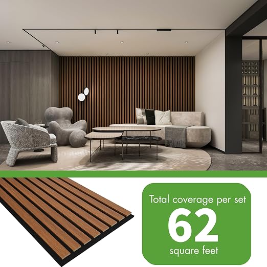 Art3d 8-Pack 12" x 93" Soundproof Wood Slat Panels, 62 sq.ft Acoustic Wall Panels, 3D Wall Panels with Wood Slat Design, Decorative Wood Wall Panel for Accent Walls-Walnut - Image 4