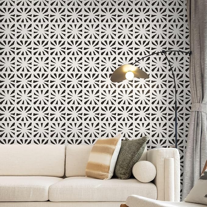 Ismoon Peel and Stick Wallpaper Boho Geometric Wallpaper Black and Beige Contact Paper 17.3'' x 393'' Removable Self-Adhesive Wall Paper Vintage for Cabinets Bathroom Bedroom Wall Decor - Image 5