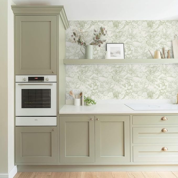 Ismoon Vintage Floral Wallpaper Peel and Stick Beige and Green Contact Paper 17.3inx6.5ft Removable Self Adhesive Wall Paper for Bathroom Bedroom Cabinet Mural Wall Decor Vinyl Renter Friendly - Image 7