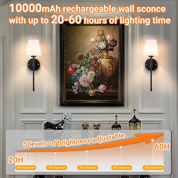 Nekhung Battery Operated Wall Sconce, Peel and Stick Sconces Set of 2 | Wireless Adhesive Stick On Wall Sconce, 10000mAh Rechargeable RGB Bulb with Remote, No Drill Wall Light for Bedroom Decor - Image 6