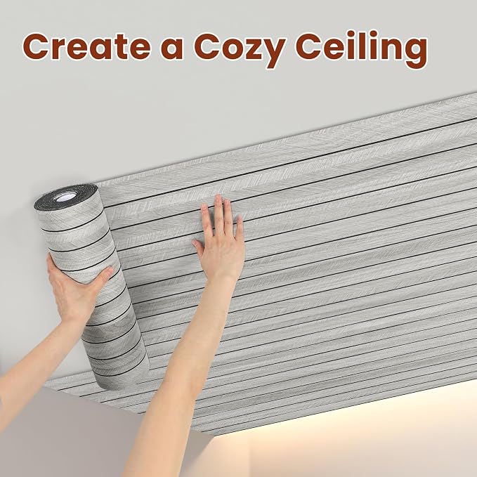 Thick Peel and Stick Slat Wall Panel Self-Adhesive 3D Wood Grain Light Gray | Wallpaper Sticker Soundproof Moisture Resistant for Wall Ceiling (118"x15.75") - Image 4