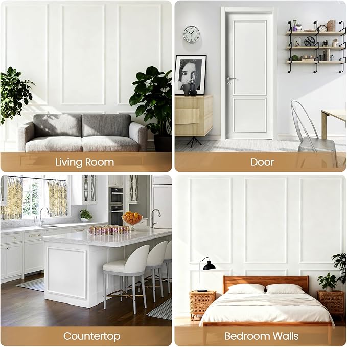 White Peel and Stick Wall Molding Kit Frame Premade Moulding Panels | (54"x24") Accent Self Adhesive Wainscoting Panels - Ready to Assemble Art Faux Wood Trim for Interior Walls Home Decor - Image 3