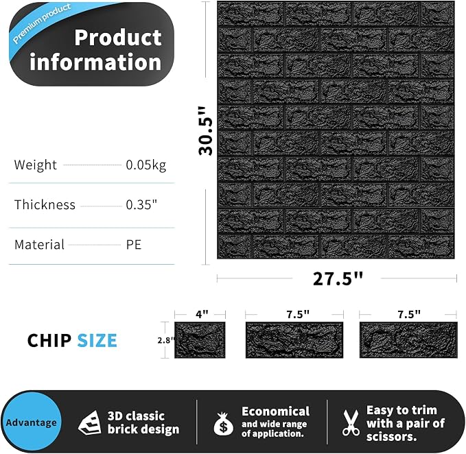 Art3d 11-Pack Durable Faux Brick Peel and Stick 3D Wall Panels, Black | Coverage: 64 Sq. Ft, Waterproof, Oil-Proof, Easy to Wipe, Decorative, Ideal for Bedroom, Kitchen - Image 6