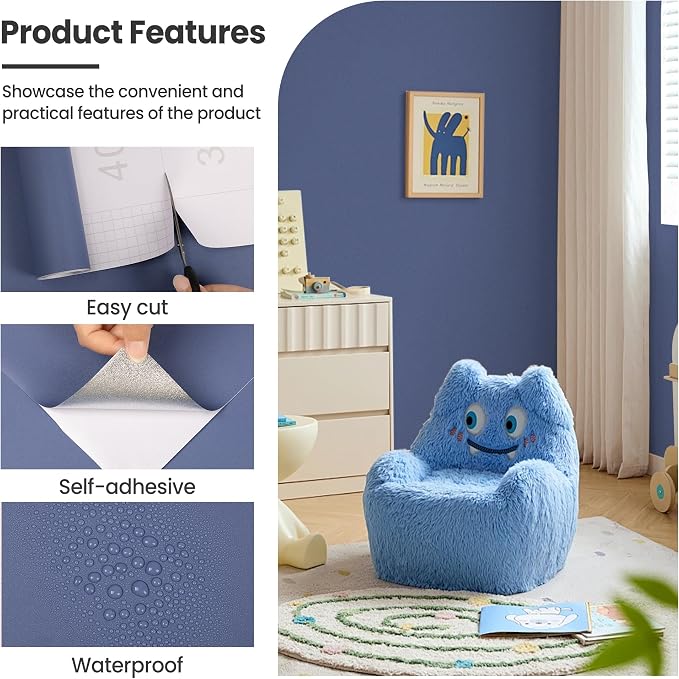 Blue Peel and Stick Wallpaper Blue Contact Paper for Cabinets and Drawers | 15.7" x 590.5" Self Adhesive Removable Vinyl Film WallPaper for Bedroom Decorative Table and Wall Reform - Image 5