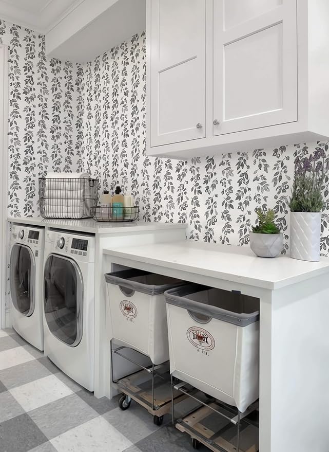 Heroad Grey Wallpaper Vintage Peel and Stick Wallpaper Leaf Contact Paper Cottage Core Wall Paper Self Adhesive Removable Wallpaper for Bathroom Bedroom Kitchen Watercolor Decor Vinyl 17.3''x78.7'' - Image 7