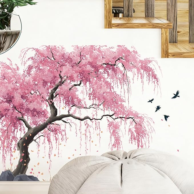 Cherry Blossom Tree Wall Decals Stickers, Watercolor Floral Wall Art Peel and Stick, Removable Vinyl Wall Decor for Bedroom, Living Room, Office, Home Decoration - Image 6
