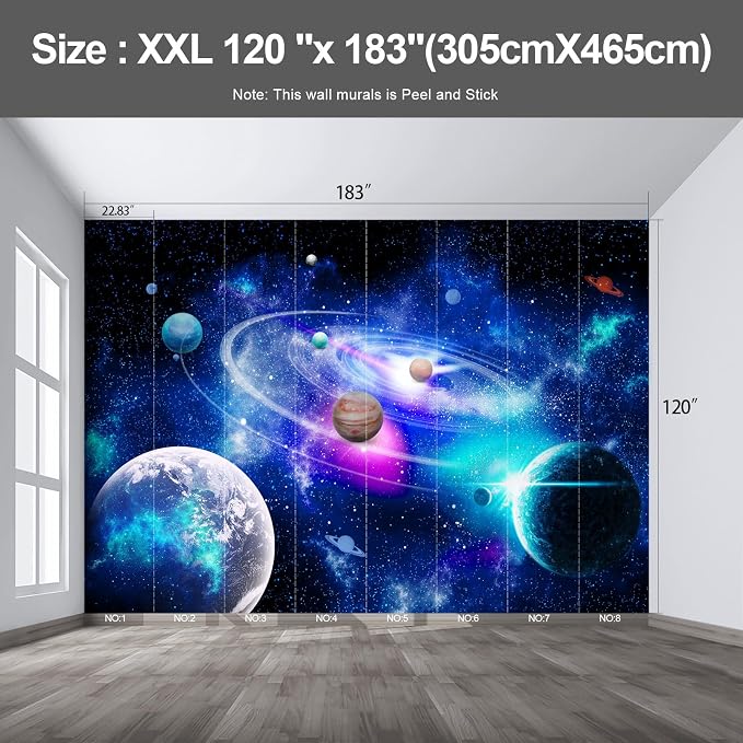 Planet Large wall murals Peel and Stick self Adhesive Galaxy Wallpaper for Bedroom Nursery Room - 120"x183" - Image 2