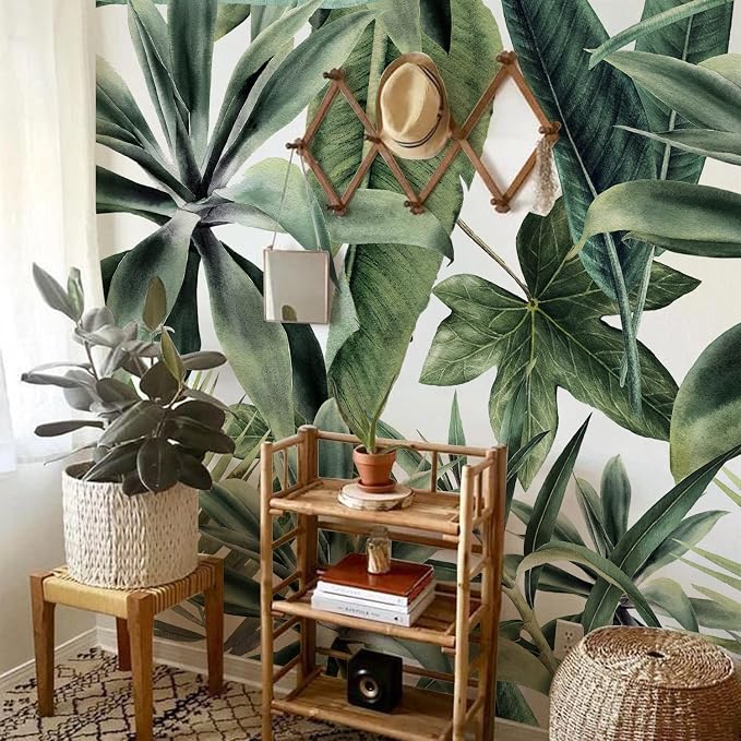 Tropical Green Peel and Stick Wall Mural for Bedroom | 92"x125", Large White Background Tropical Green Wallpaper, Removable Leather Textured & Water-Resistant, Old Wall Makeover - Image 8