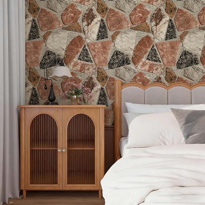 Terrazzo Stone Marble Peel and Stick Wallpaper Self Adhesive 17.72" x 118.12'' Multi Tone Granite Fragment Collage Wall Paper Renter Friendly Removable Waterproof for Living Room Bedroom Kitchen - Image 5